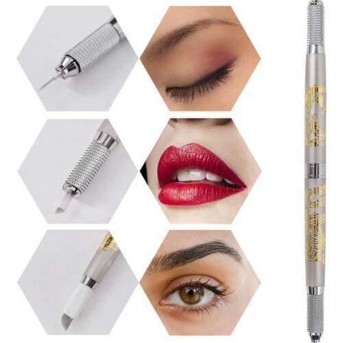 Makeup Manual Pen Kits Dual-head Microblading Eyebrow Lip Permanent Makeup Embroidery Phoenix Pattern with 20Pcs Tattoo Needles