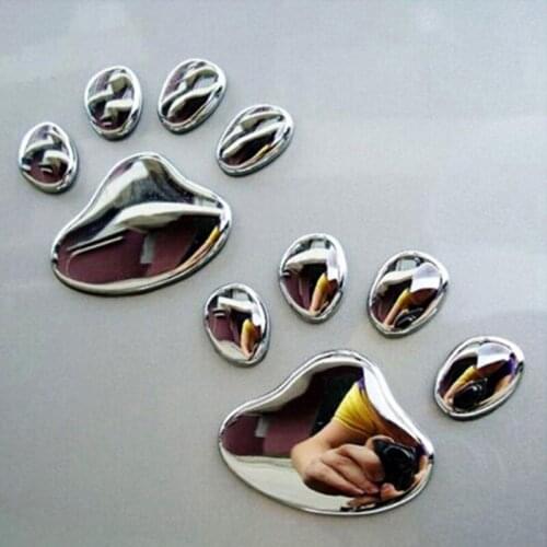 4pc 3D Dog Paw Decal Sticker Silver Home Car Window Glass Mirror Stickers Bumper Lovely Bear Dog Animal Paw Foot Prints Decor