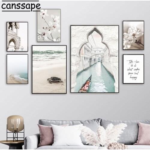 Flowers Art Print Beach Landscape Wall Painting Venice City Scenery Canvas Poster Nordic Posters And Prints Living Room Decor