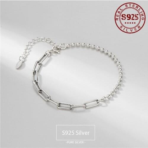 Real Sterling Silver 925 Bracelet for Women Beads Chain Link Bracelet High Quality Women Bracelet Silver Jewelry Accessories