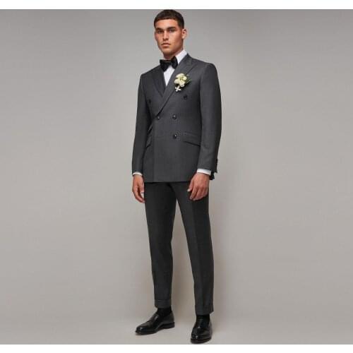 2021 Newest Design Slim Fit Men Suit Gray Peak Lapel Bridegroom Best Man Evening Tuxedo 2 Piece Custom Made Wedding For Man