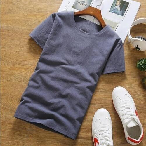 2020 New Summer Brand Shirt Men Short Sleeve Loose Cotton Linen Shirt Plus size blouse Solid Color Trend V-Neck Tees M-5xl 6xl