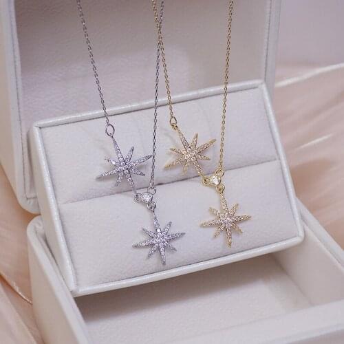 Charm 14k Real Gold Shine Light Women Necklace Temperament Rhinestone Zircon Stainless Pendant Luxury Daily Jewelry Accessories