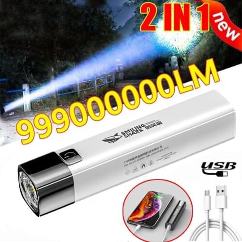 Portable Led Flashlights USB Rechargeable Waterproof Torch Can Be Used As Power Banck Outdoor Lighting Fishing Hiking Work Light