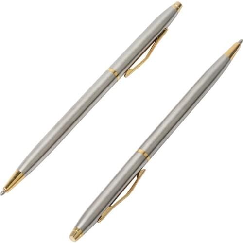 1 Pcs Black/Blue Ink Ball Pen Stainless Steel Rod Rotating Metal Ballpoint Pen School Supplies Stationery Writing Tools