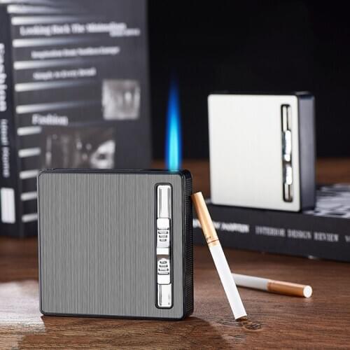 Windproof Flame Portable Cigarette Case Gas Lighter Can Hold 20 Cigarettes Cigarette Case Waterproof Case Lighter Men’s Gift