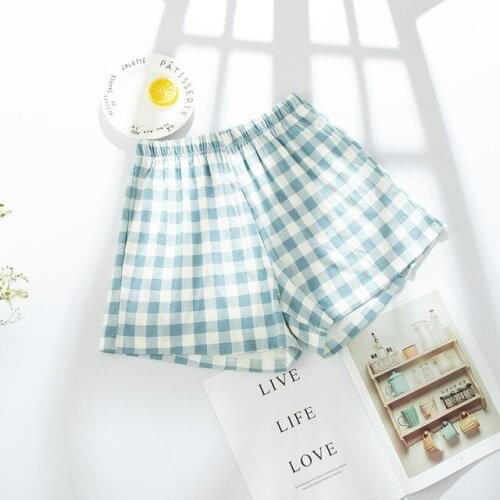 Shorts Women Summer Blue Plaid Cotton Loose Korean-style Students Couples Womens All-match Loose Wear Sleep Pants Hot Pants