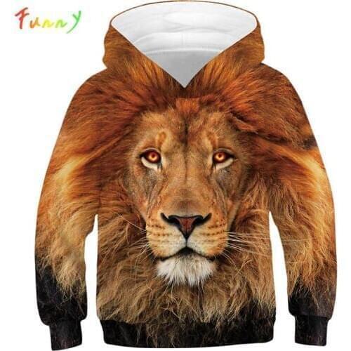 3D Print Hooded Sweatshirt Boys Thin Hoodies Girls Kids Clothes Long Sleeve Lion Cartoon Hoody Coat Spring Autumn Children Tops
