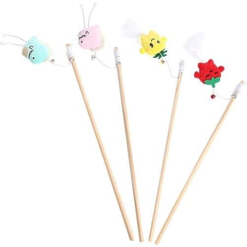 Plush Teaser Rod with Bell Funny Pet Cat Interactive Kitten Play Wand Stick Toys Training Toy for Outdoor Activities