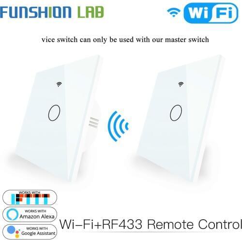 WiFi Smart Glass Panel Touch Switch RF433 Transmitter Wall Panel 1/2/3 Gang Remote Control Switch Works with Alexa Google Home