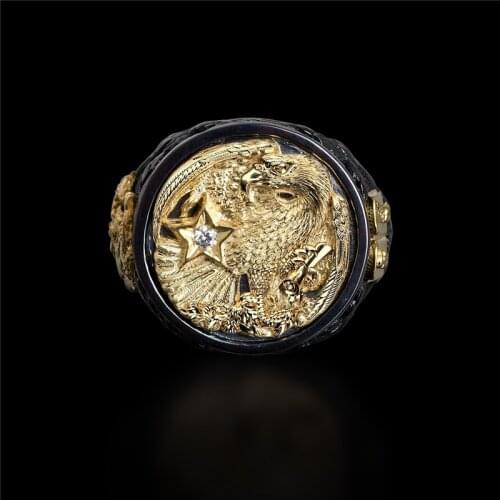 Vintage Men Rings Gold Color Eagle Animal Anniversary Gift Domineering Christmas Jewelry For Men Rings Free Shipping