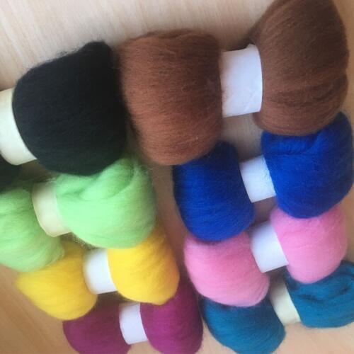 WFPFBEC 80g wool for felting needle wool roving 10g each color total 8 colors merino wool fiber doll kit