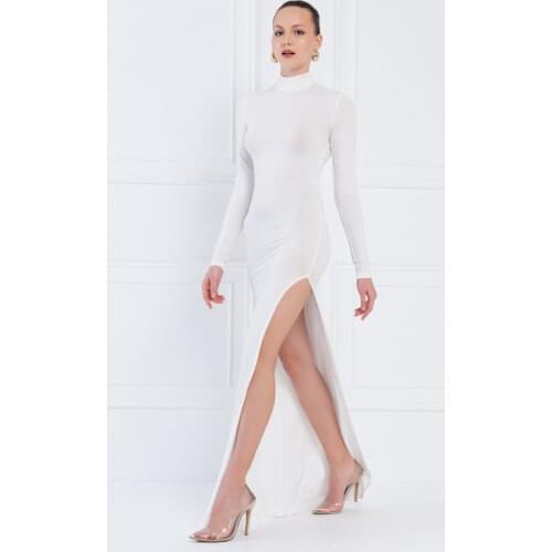 Off White Slit Back Maxi Dress 2021 Elegant Fashion Trend New Creation Spring Summer Sexy Casual Bodycon Different Style