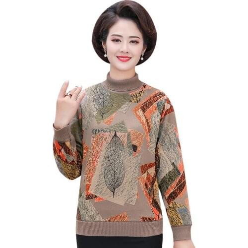 Large size winter middle aged women thicken plus velvet knitted sweater long sleeve turtleneck bottoming sweaters pullovers 3195