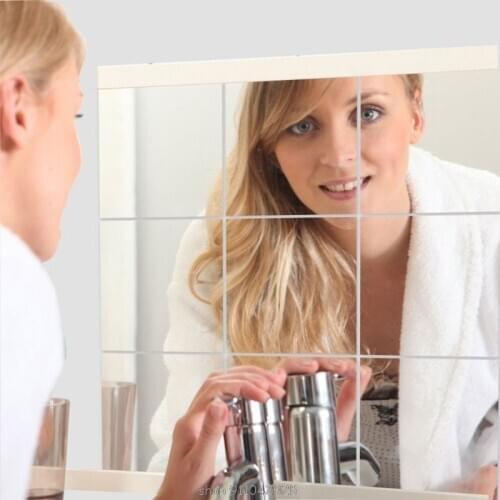 16Pcs Removable Square Flexible Mirror Wall Stickers Home Decor Non Glass Mirror N18 20 Dropship