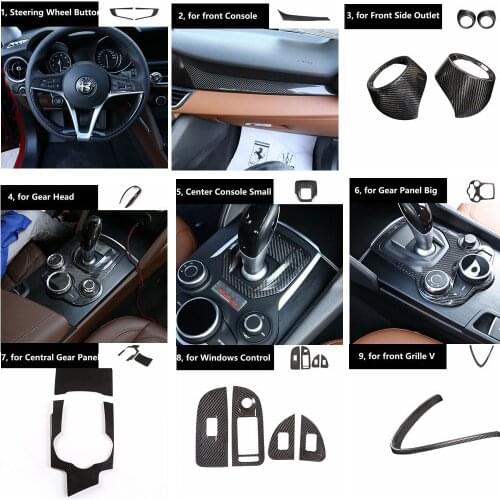 16 Kinds Real Carbon Fiber for Alfa Romeo Giulia 2017-2020 Interior Mouldings Stickers Outlet Front Grille Grill Console Ring