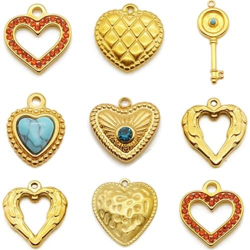 3pcs/lot 100% Stainless Steel Heart Key Pendant DIY Jewelry Charm Wholesale Top Quality Findings Never Fade Custom OEM Design