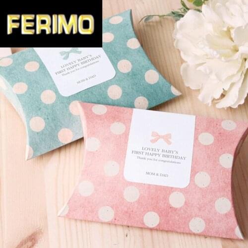 30pcs Pillow Candy Box Dots Paper Gift Box Pink/Blue Supply Accessories Wedding Party Decorations Baby Shower Favour Kraft Paper