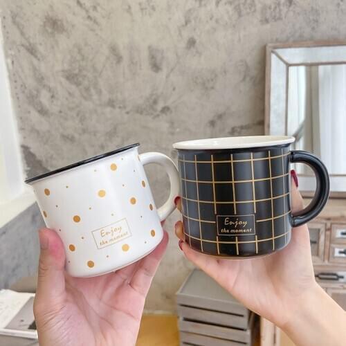 400ml Creative wave point Ceramic Mug, Letter Mug Painted Pattern Coffee Cup Drinking puer tea Cups Drinkware
