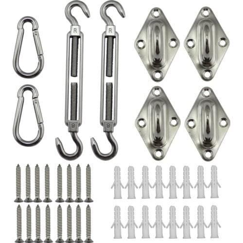 5mm set four-corner shade sail 304 stainless steel accessories, awning accessories turnbuckle, carabiner hook, diamond eye plate