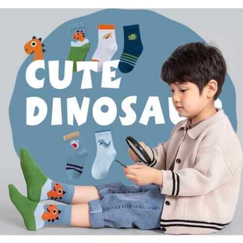 5 Pair/Lot Children Cartoon Dinosaur Socks Hip Hop Street Dance Pattern for Winter Baby Boys Socks