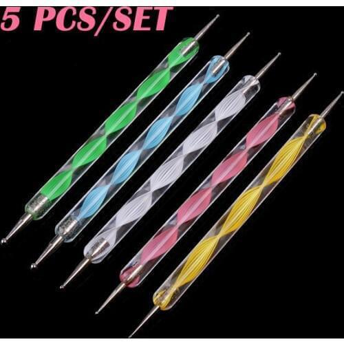 5pcs 2 Way Dotting Pen Nail Art Tool Marbleizing Painting Tool Nail Art Dot Set Free shipping MJ03