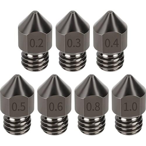 7PCS Extruder MK8 Nozzle 0.2mm-1.0mm Hardened Steel Corrosion-Resistant Printer Head 1.75mm M6 Thread 3D Printer Kit