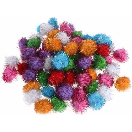 70pcs 3.5cm Glitzy Tinsel Sprayed Pompoms Balls Cat Toys