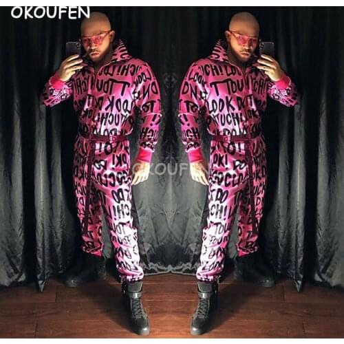 Bar atmosphere male and female singers night field hipsters one-piece letter tooling dance exaggerated costume suit