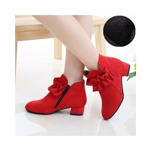 Girls Martin Boots Shoes Spring Autumn Flock Leather Children Boots Fashion Kids Boots Warm Winter Boots Botas High Heels Buckle