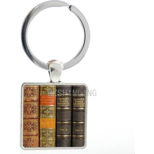 Vintage Library Books keychain keyring old books charms men women Teacher Student Librarian key chain ring holder jewelry AA26