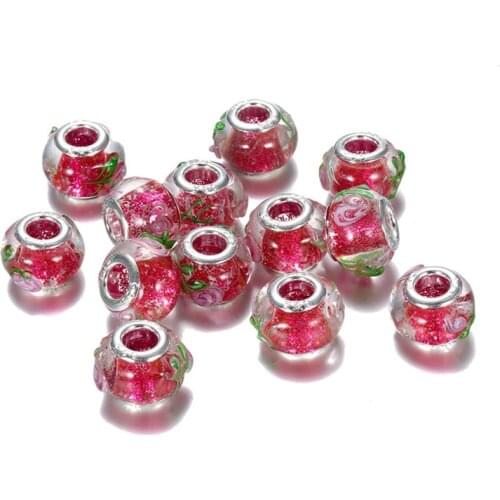 10Pcs Clear Glass Glitter Flower Murano Clip Charm Spacer Beads for Bracelets Fit Pandora Chain Necklace Hair Beads DIY Jewelery