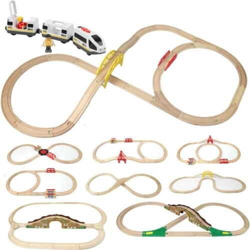 DIY Wooden Racing Tracks Kids Wood Railway Train Track Toys Compatible for Thom Tracks Educational Toys for Children Gift