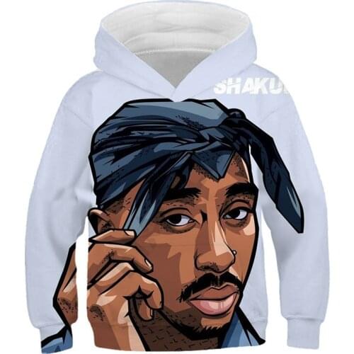 Hip Hop Singer Godfather 3D Childrens Hoodie 2Pac Printed Long Sleeve Kids Clothes Boys Girls' Favorite Cool Streetwear Hoodie