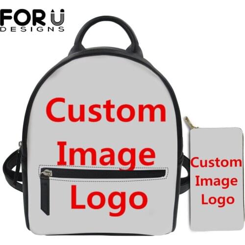 FORUDESIGNS Customize Image Mini Leather Backpack for Women Casual Stylish Backpacks with Purse 2Set for Teenager Mochila Mujer