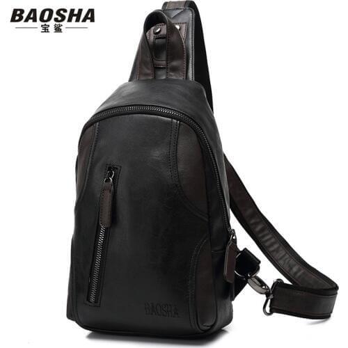 Hot 2017 New Casual Mens Chest Pack Phone Sling Chest Bag Leather Crossbody Shoulder Bag Black/Blue