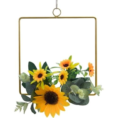 Artificial Sunflower Floral Hoop Wreath Metal Ring Floral Wedding Wreath Hanging Wall Hoop Garland Nursery Wall Decor