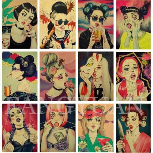 Retro Sexy Girl Diamond Painting 5D Full Drill Bad Girl Teenager Diamond Mosaic Wall Art for Living Room Home Decoration