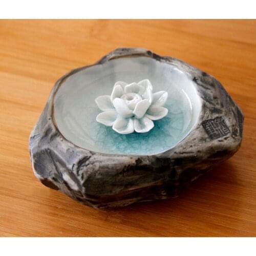 Nordic Art Ceramic Incense Burner Crafts Decoration Home Buddhist Temple Line Zen Lotus Lotus Ice Cracked Incense Holder Plate