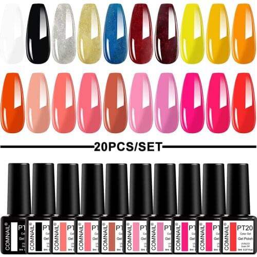 20Pcs Gel Nail Polish Kit Soak Off UV Gel Varnish Semi Permanent UV Gel Cured by Nail Dryer Long Lasting Need Base Top Coat