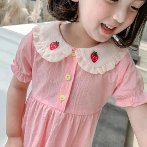 DFXD Baby Girl Summer Dress 2020 New Arrival Pink Strawberry Princess Dress Cotton Kids Clothing Children Dress 1-5T Vestidoes