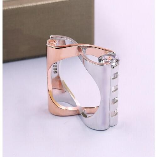 Fashion Female Zircon Finger Ring Unique Style Silver Gold Color Double Heart Cross Infinity Wedding Rings for Women Men Anillos