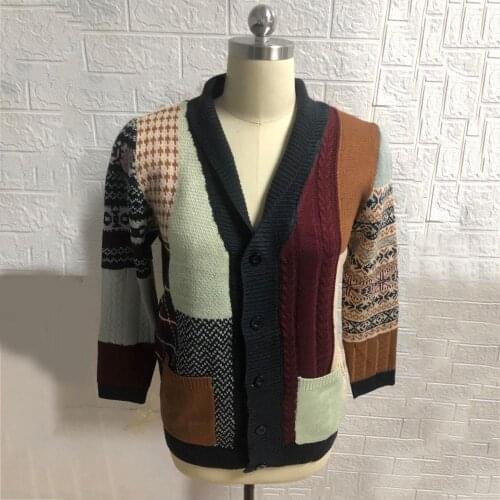 Fashion Men Cardigan Sweater Autumn Winter Long Sleeve Buttons Cardigan Ethnic Patchwork Casual Coat Sweater Men Clothing 2021