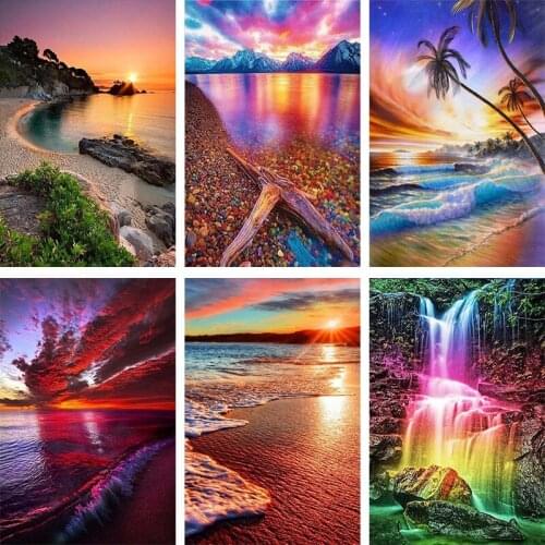 DIY 5D Diamond Painting Kits Sunset Beach Waves Full Round With AB Drill Embroidery Mosaic Art Kill Time Wall Decor Unique Gift