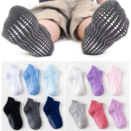6/5 Pairs/lot Childrens Anti-slip Boat Socks 0 to 6 Yrs Cotton Boys Girl Low Cut Floor Kid Sock With Rubber Grips Four Season