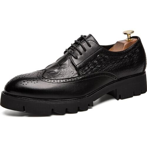 New Mens Brogue Shoes Casual Leather Shoes Round Toe Lace-up Business Office Shoes Spring Autumn Fashion Daily Footwear for Male