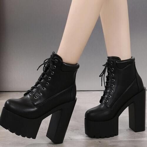 Autumn Winter Shoes Platform Womens High Heel Boots Leather Dress White Black Highheels Boots Chunky Platform Cowboy Boots