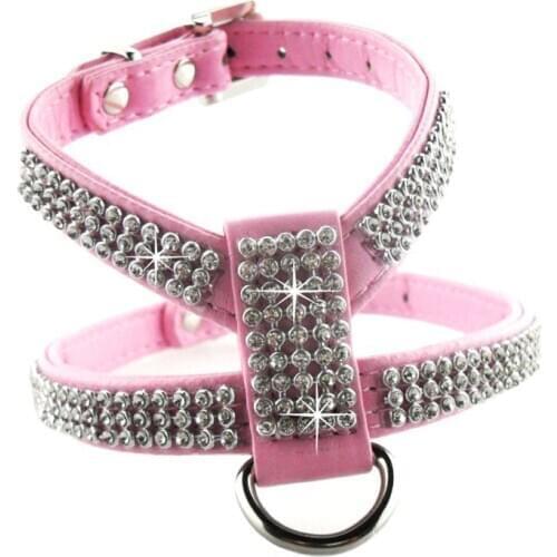 Bling Rolls of Rhinestone PU Leather Pet Puppy Small Dog Collar Harness Chihuahua Teacup Care XS Medium Large for Girls & Boys