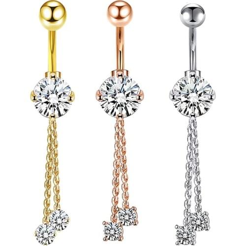 JUNLOWPY Sexy Belly Bars Belly Button Rings Belly Piercing Crystal Flower Body Jewelry Navel Piercing Rings Golden Body Accessor