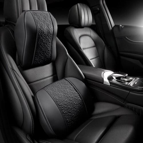 Genuine Leather Car Neck Pillow Set Memory Foam Auto Headrest Lumbar Seat Supports Cushion Universal Back Pillows Accessories